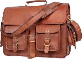 15" Mens Genuine Vintage Brown Leather Messenger Bag crossbody Shoulder Satchel Laptop Bag Briefcase Bag (BROWN)