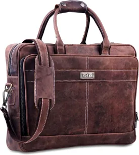 18 Inch Leather Laptop Bag for Computer Bag for Men Supple Genuine Leather Briefcases for Men W/Padded Laptop Case Leather