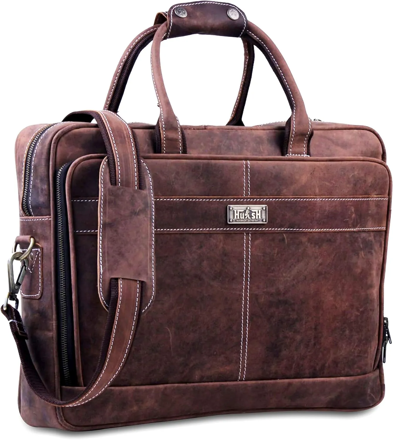 18 Inch Leather Laptop Bag for Computer Bag for Men Supple Genuine Leather Briefcases for Men W/Padded Laptop Case Leather