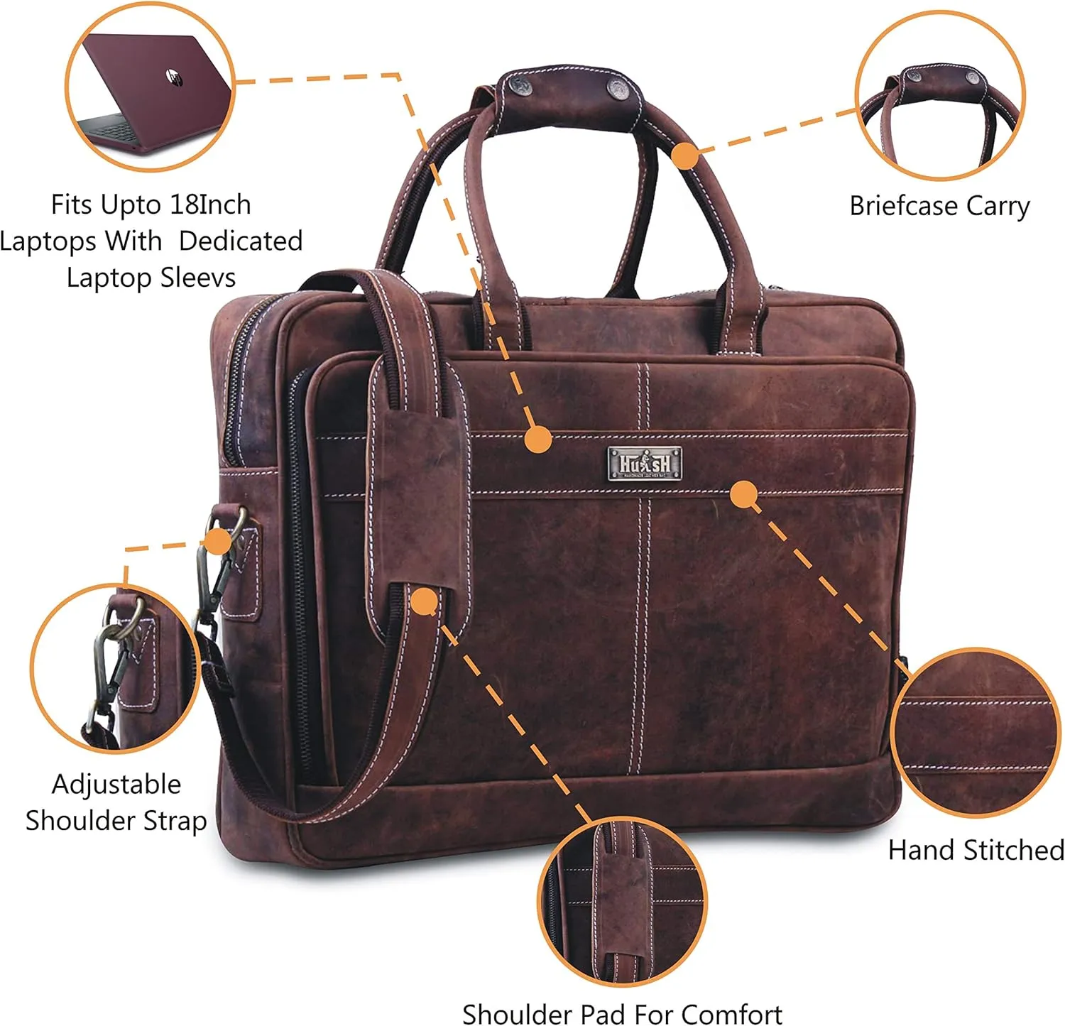 18 Inch Leather Laptop Bag for Computer Bag for Men Supple Genuine Leather Briefcases for Men W/Padded Laptop Case Leather