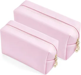2pcc set PU Leather Cosmetic Bag for Women Minimalism Makeup Bag for Daily Use Portable Storage Purse Small Neat Cosmetic Pouch Water-resistant Toiletry Bag for Travel (Voilet Pink)