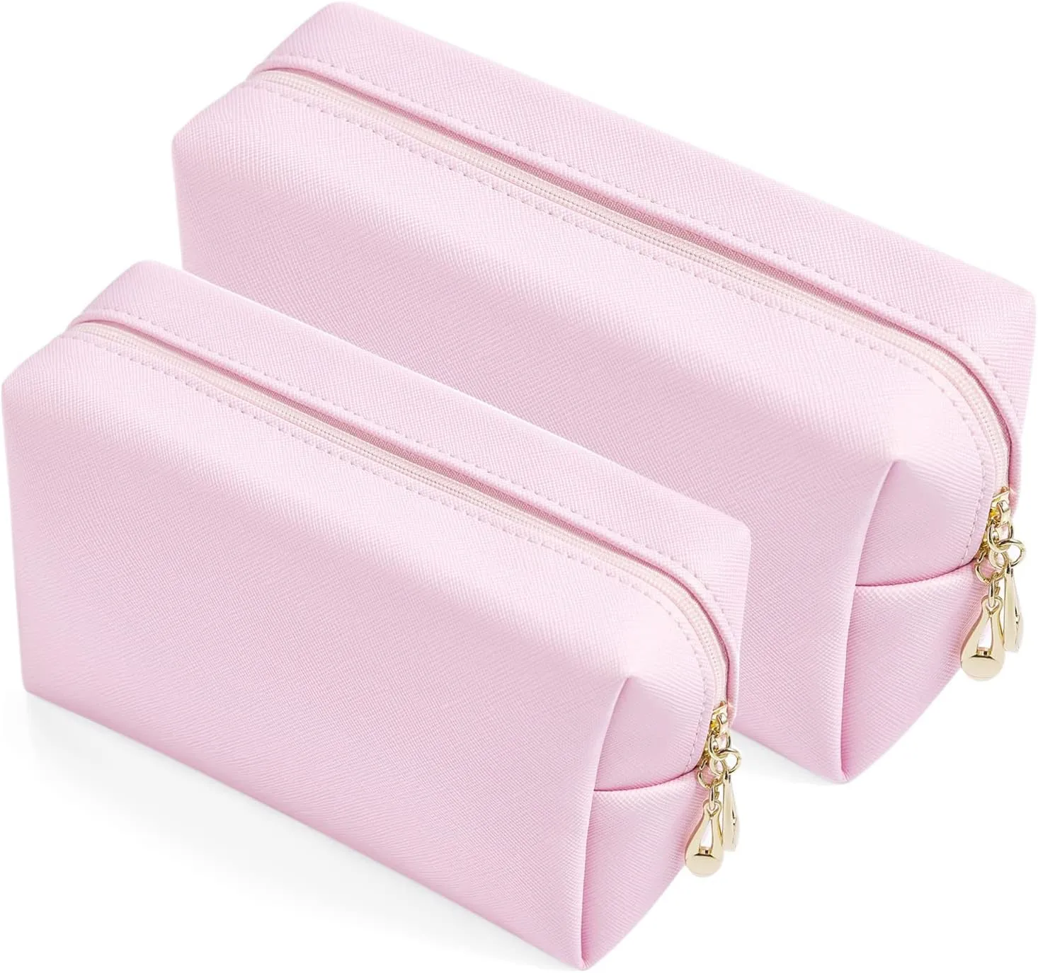 2pcc set PU Leather Cosmetic Bag for Women Minimalism Makeup Bag for Daily Use Portable Storage Purse Small Neat Cosmetic Pouch Water-resistant Toiletry Bag for Travel (Voilet Pink)