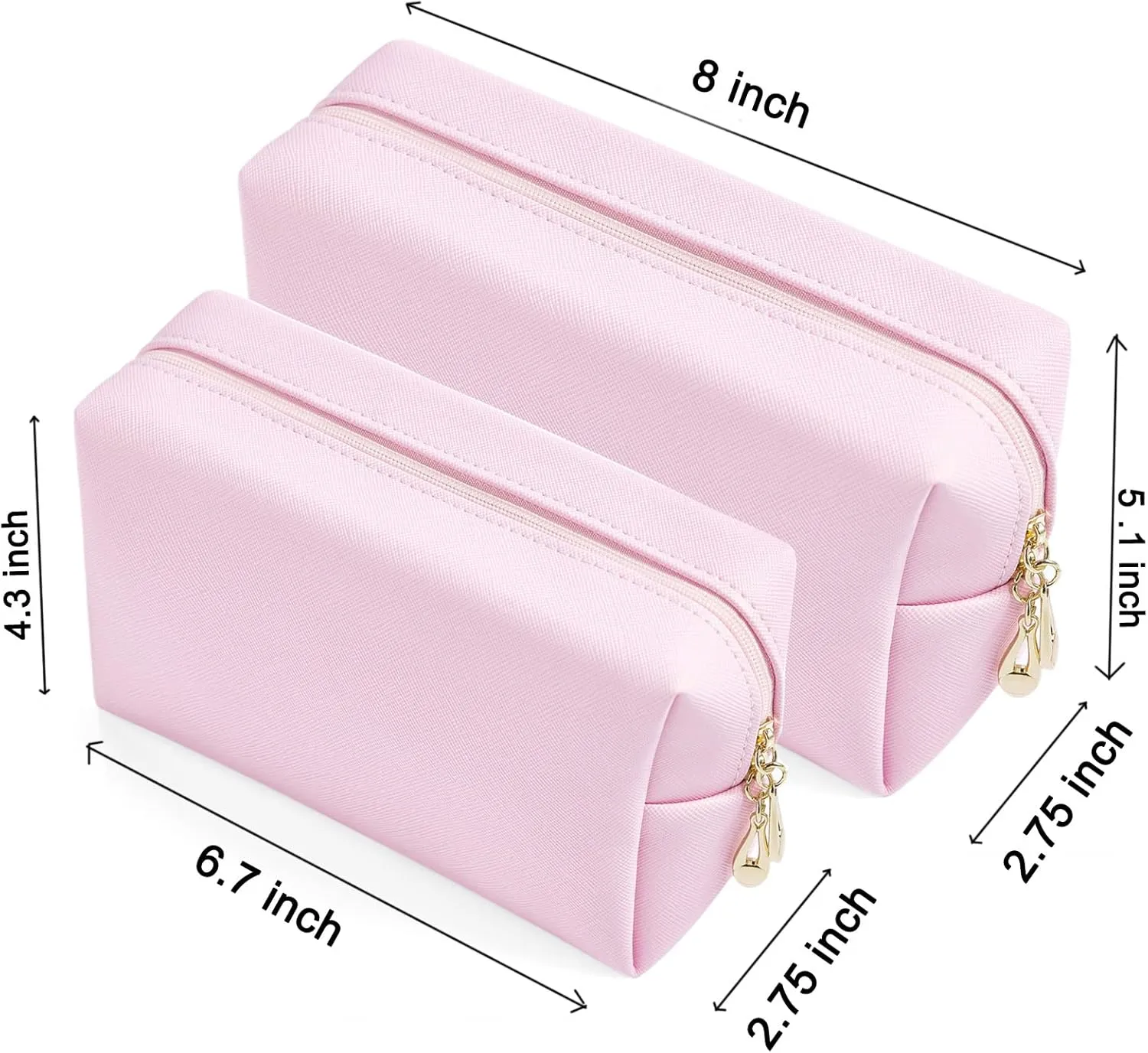 2pcc set PU Leather Cosmetic Bag for Women Minimalism Makeup Bag for Daily Use Portable Storage Purse Small Neat Cosmetic Pouch Water-resistant Toiletry Bag for Travel (Voilet Pink)