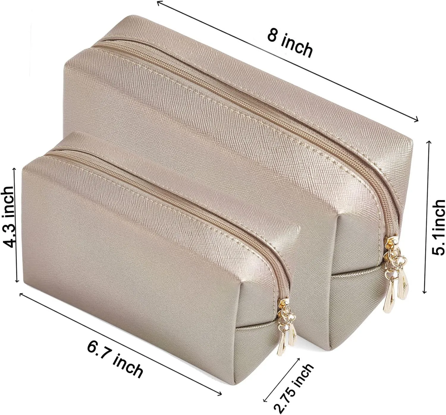2pcs set PU Leather Cosmetic Bag for Women Minimalism Makeup Bag for Daily Use Portable Storage Purse Small Neat Cosmetic Pouch Water-resistant Toiletry Bag for Travel (Coffee)