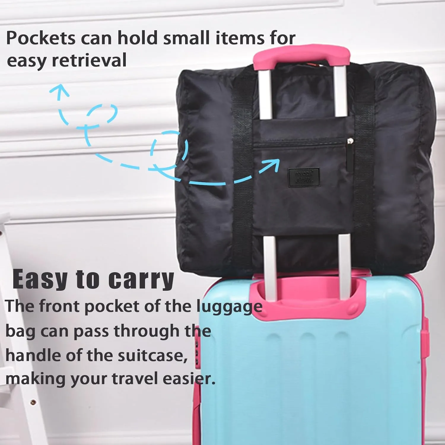 2PCS Travel Bag Foldable Luggage Bag for Spirit Airlines Tote Carry on Duffle Bag Sports Gym Water Resistant Personal Item Bag Weekender Overnight Bags (Red Black)