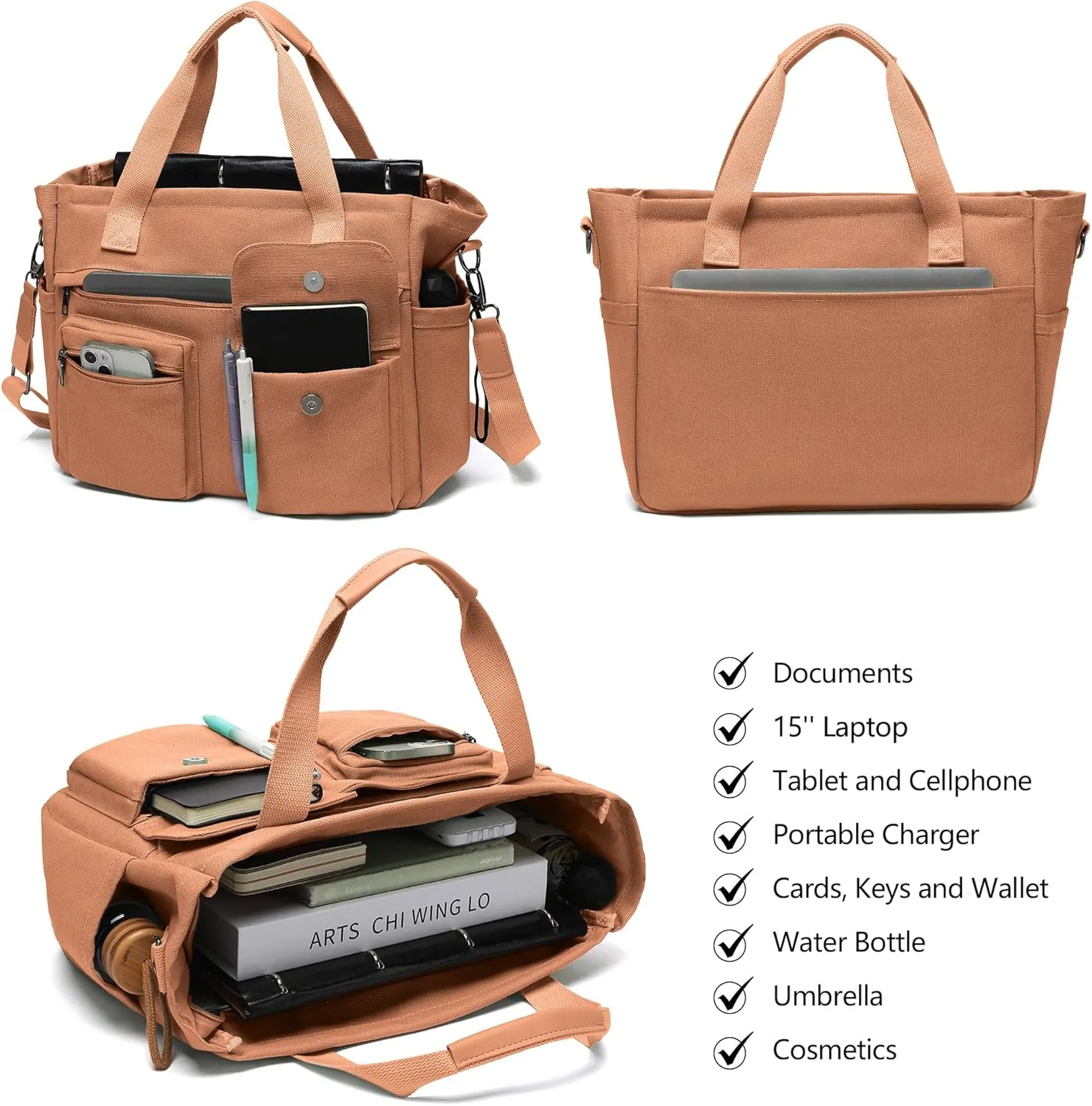 2Pcs/Set Large Canvas Tote Bag for Women, Laptop Work Bags Crossbody Shoulder Hobo Messenger Handbag Purse Travel Gym Totes