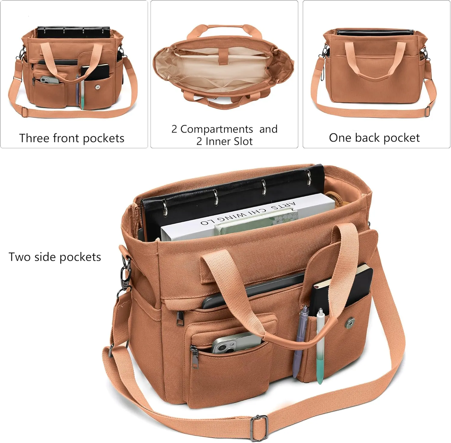 2Pcs/Set Large Canvas Tote Bag for Women, Laptop Work Bags Crossbody Shoulder Hobo Messenger Handbag Purse Travel Gym Totes