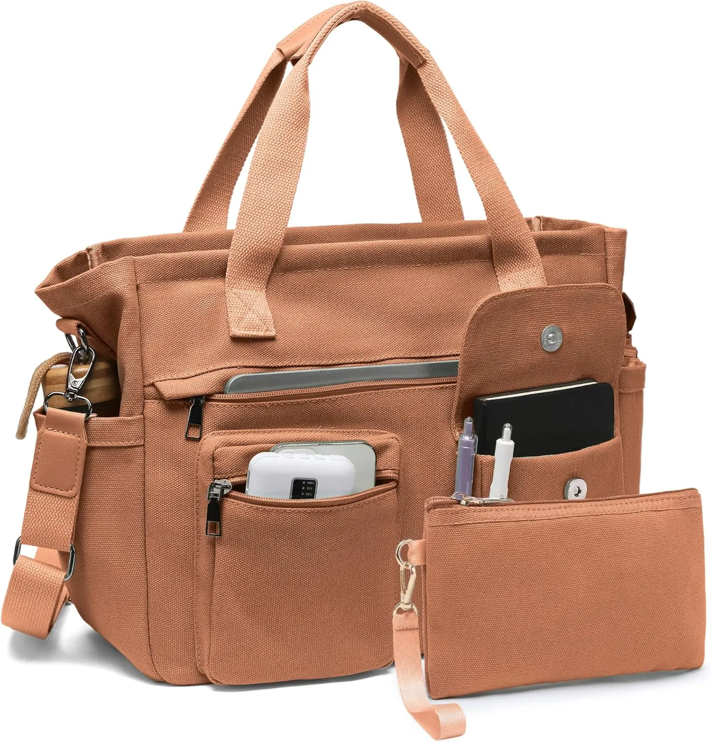 2Pcs/Set Large Canvas Tote Bag for Women, Laptop Work Bags Crossbody Shoulder Hobo Messenger Handbag Purse Travel Gym Totes