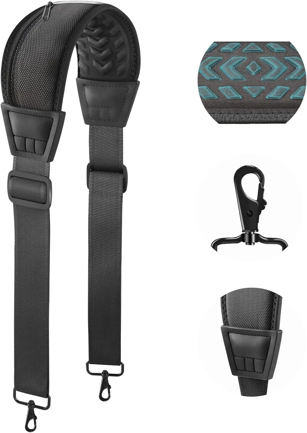 60" Universal Shoulder Strap, 3D Sponge Thick Padded Bag Strap with Double Adjustable Buckles and Metal Hooks, Ideal for Briefcases, Crossbody Bags, Luggage (Storage Bag   Reflective Tape)