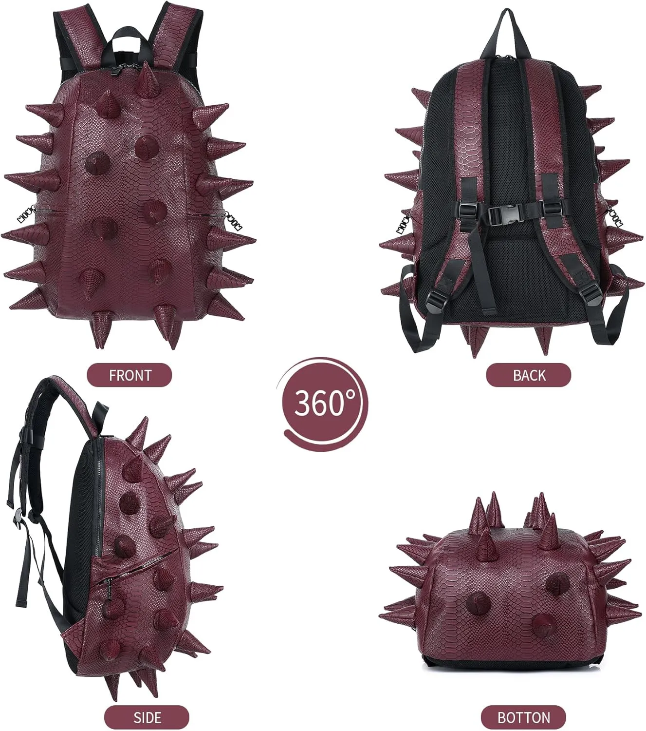 Adult Dinosaur Backpack for Men Women, Ankylosaur Casual Daypack, Waterproof 15.6 Inch Dragon Thorn Laptop Backpack, Fashion Spike Punk Backpack for Commuter Travel Shopping Claret