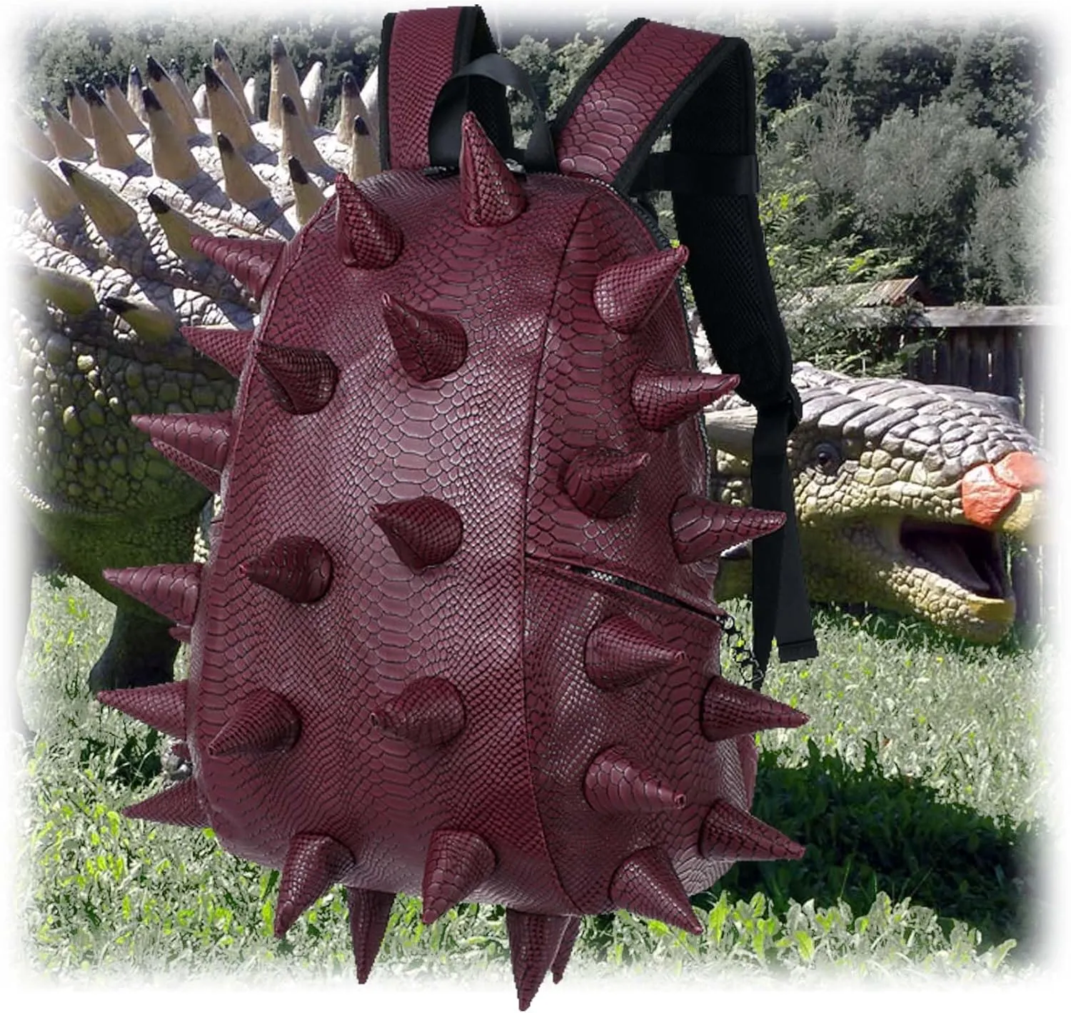 Adult Dinosaur Backpack for Men Women, Ankylosaur Casual Daypack, Waterproof 15.6 Inch Dragon Thorn Laptop Backpack, Fashion Spike Punk Backpack for Commuter Travel Shopping Claret