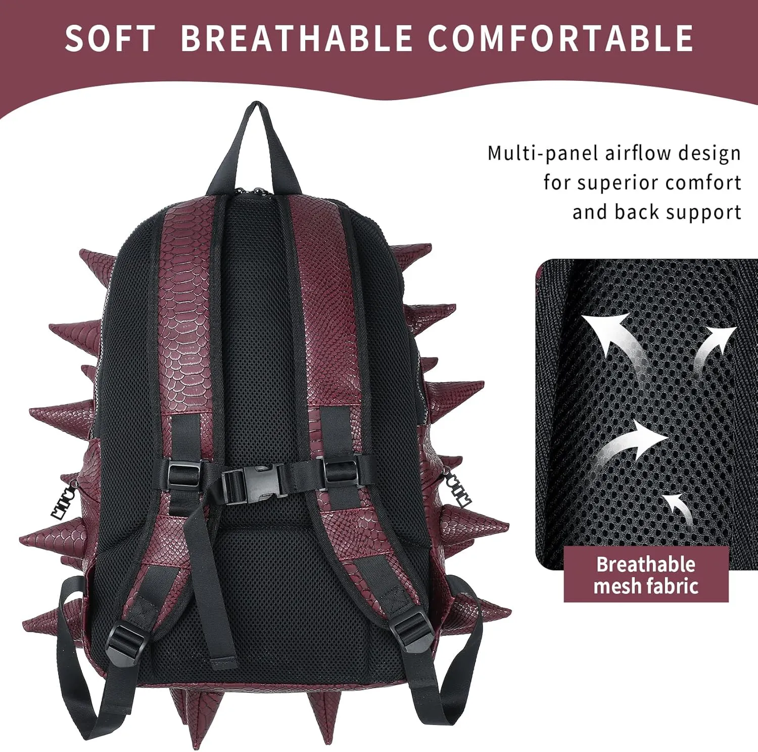 Adult Dinosaur Backpack for Men Women, Ankylosaur Casual Daypack, Waterproof 15.6 Inch Dragon Thorn Laptop Backpack, Fashion Spike Punk Backpack for Commuter Travel Shopping Claret