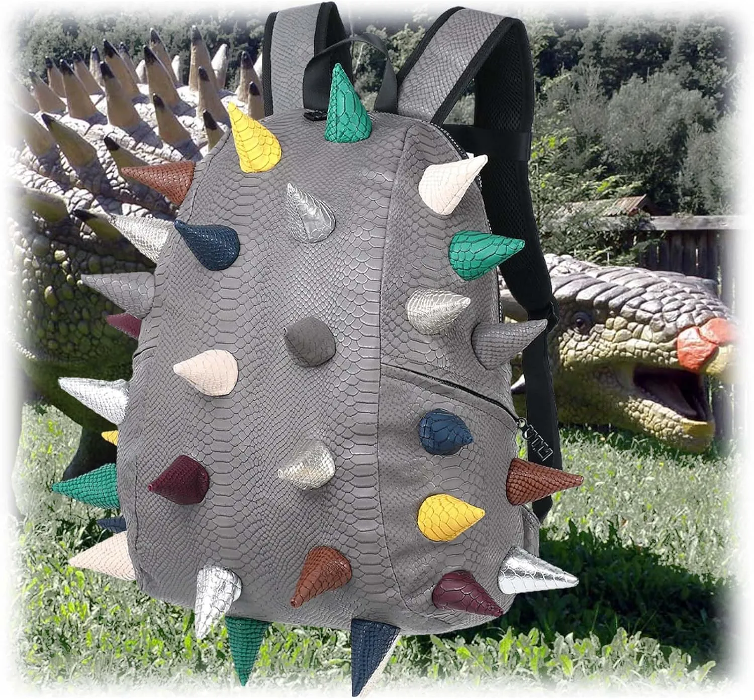 Adult Dinosaur Backpack for Men Women, Ankylosaur Casual Daypack, Waterproof 15.6 Inch Dragon Thorn Laptop Backpack, Fashion Spike Punk Backpack for Commuter Travel Shopping Gray