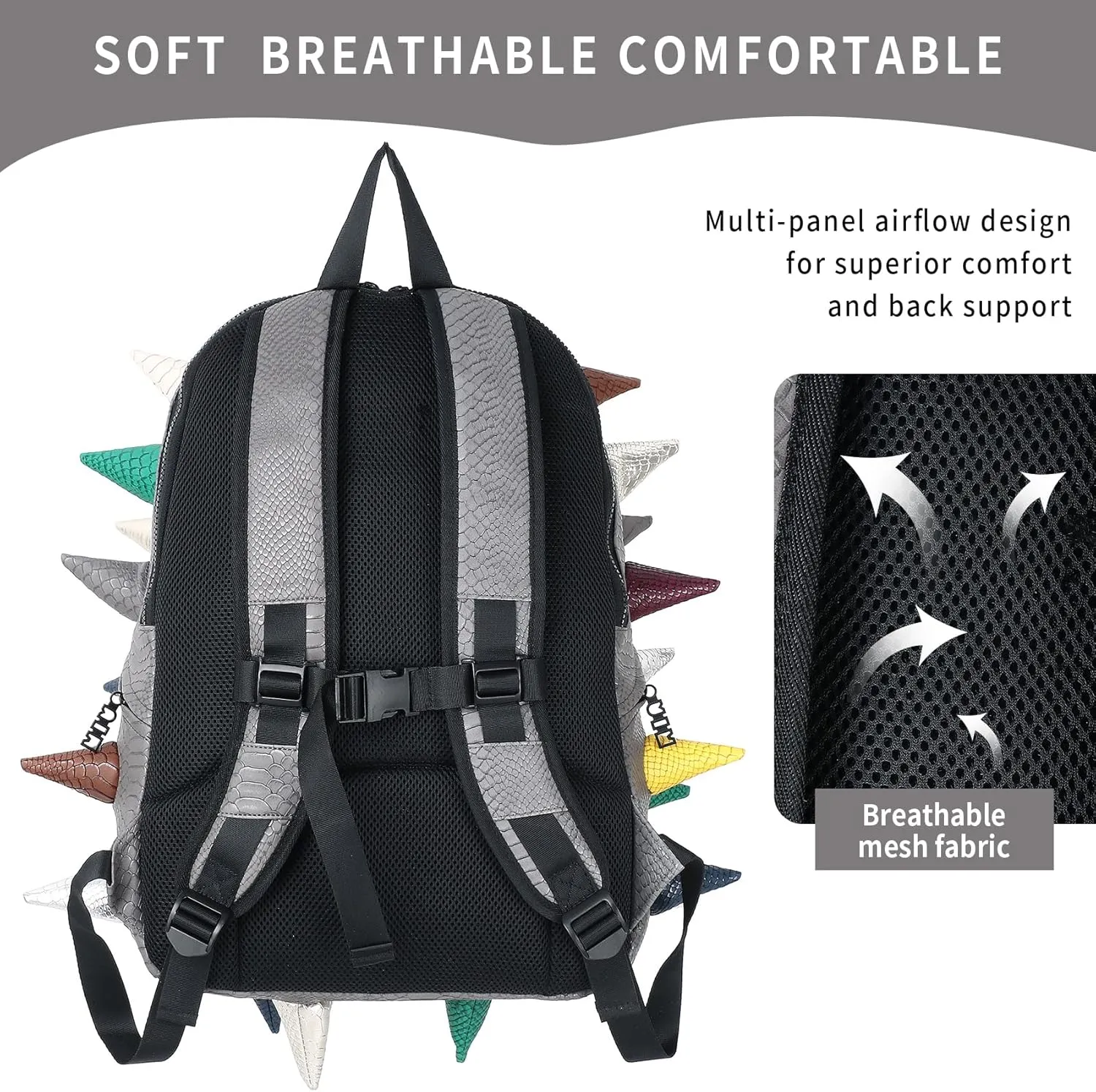 Adult Dinosaur Backpack for Men Women, Ankylosaur Casual Daypack, Waterproof 15.6 Inch Dragon Thorn Laptop Backpack, Fashion Spike Punk Backpack for Commuter Travel Shopping Gray