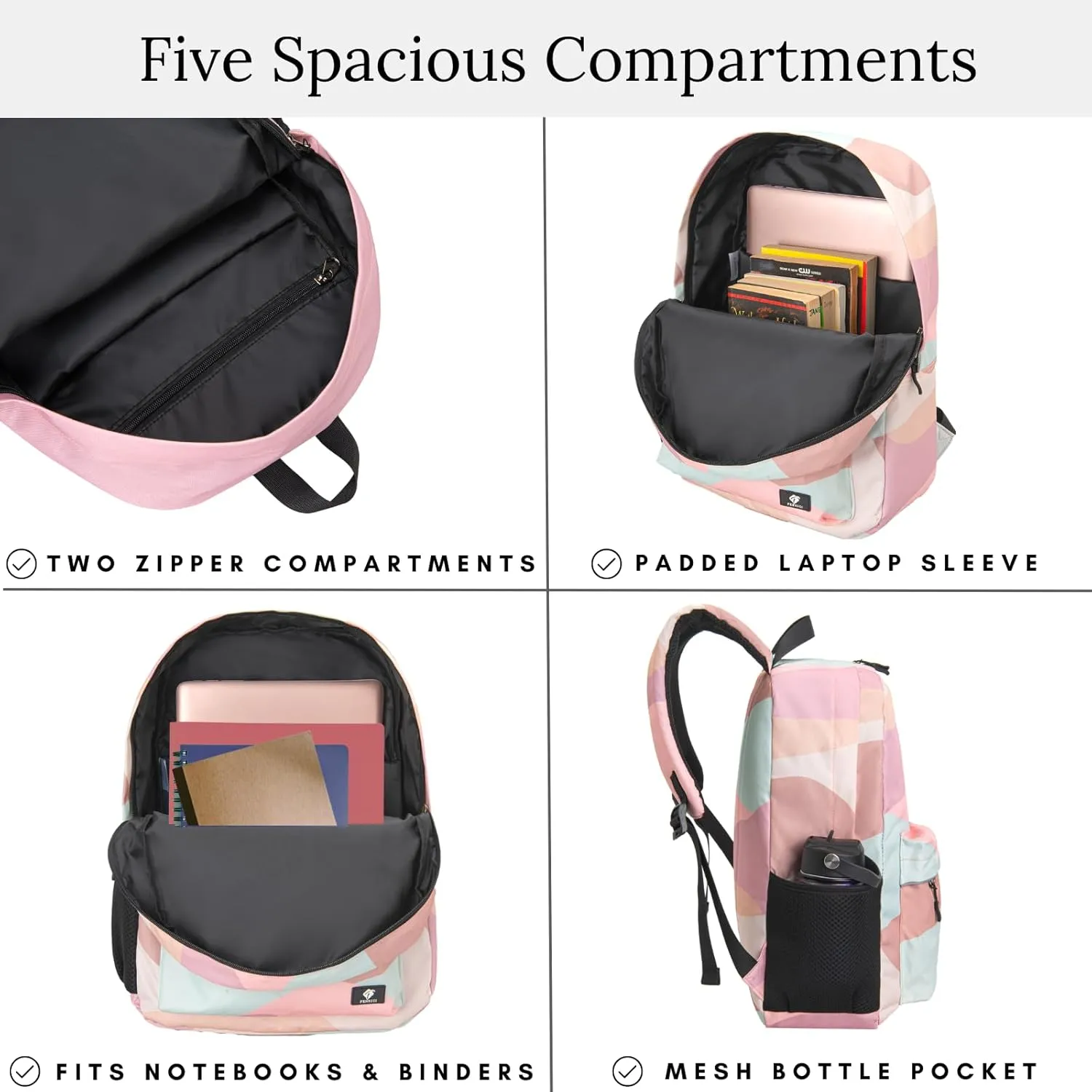 Aesthetic Kids' Backpack for Teen Girls, Bookbags for School or Travel with Padded Laptop Compartment, Pink Cloud