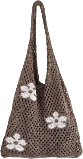 AIYUENCICI Crochet Tote, Fairy Hobo for Women - Y2k Purse, Knitted Shoulder Bag for Girls - Mesh Beach Bags