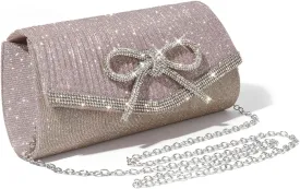 ALUSBELL Elegant Sparkly Bow Evening Bag for Women Glitter Rhinestones Dressy Clutch Purses Handbag for Wedding Party Prom