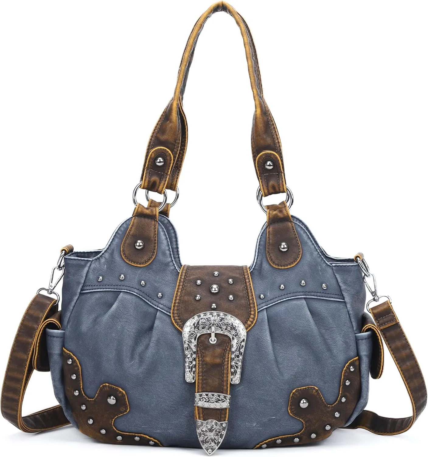Angel Kiss Hobo Bags for Women Vegan Leather Purses and Handbags Ladies Chic Shoulder Bags Crossbody Purses with Metal Studs