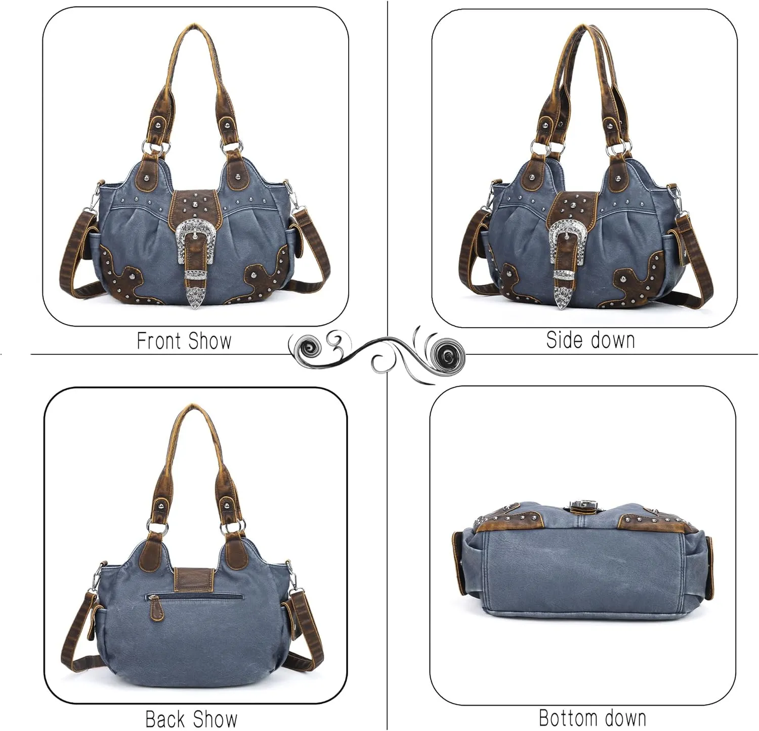 Angel Kiss Hobo Bags for Women Vegan Leather Purses and Handbags Ladies Chic Shoulder Bags Crossbody Purses with Metal Studs