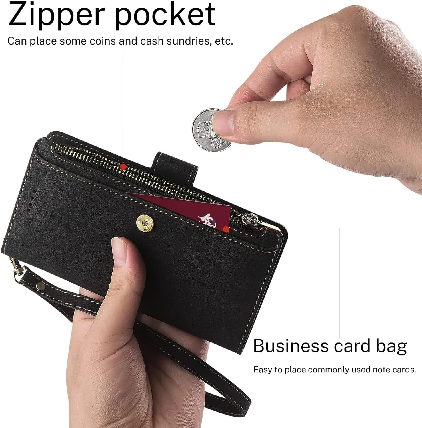 Antsturdy Compatible with Samsung Galaxy Note 9 Wallet case with Card Holder for Women Men Phone case RFID Blocking PU Leather Flip Cover with Strap Zipper Credit Card Slots,Black