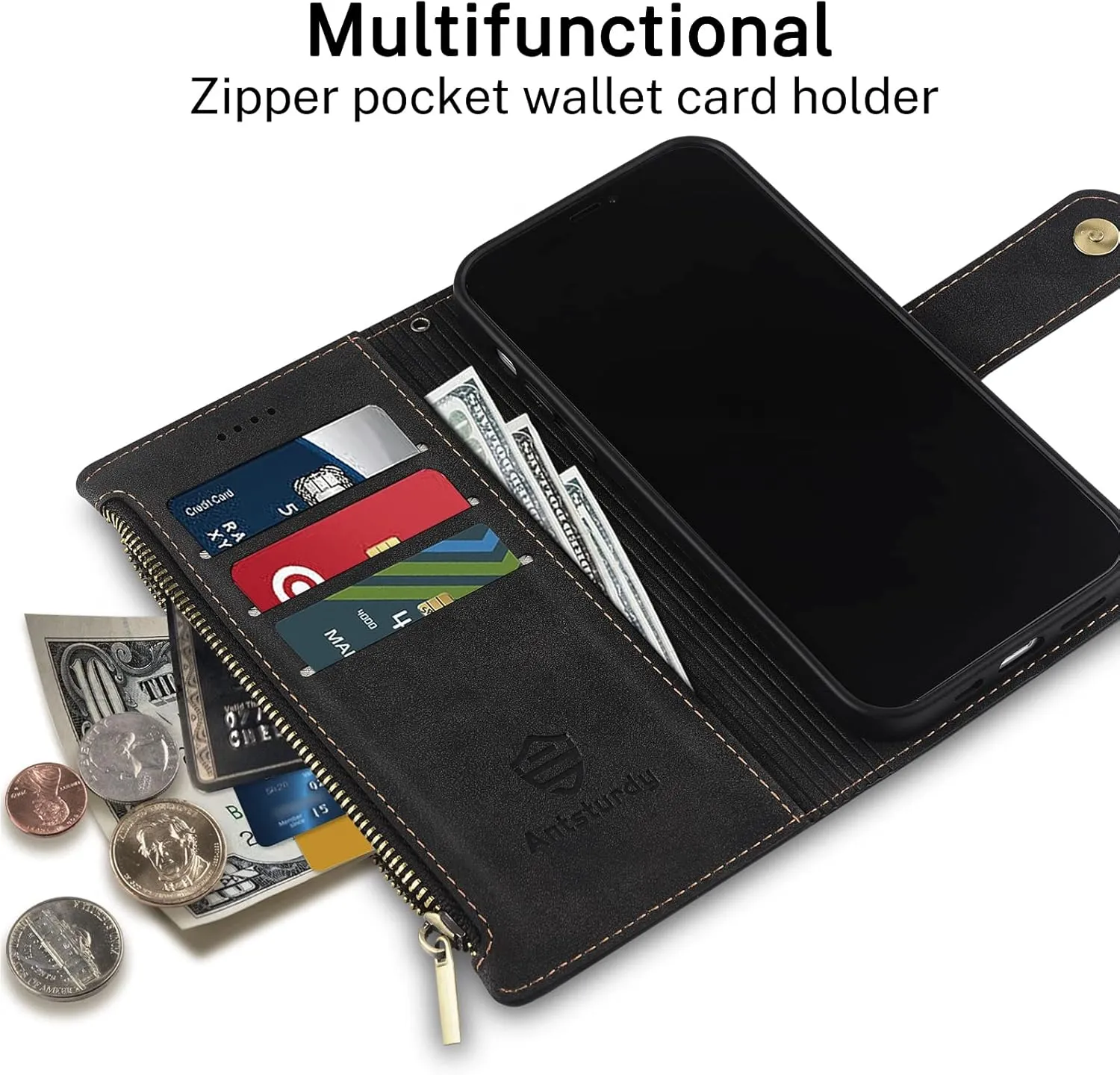 Antsturdy Compatible with Samsung Galaxy Note 9 Wallet case with Card Holder for Women Men Phone case RFID Blocking PU Leather Flip Cover with Strap Zipper Credit Card Slots,Black