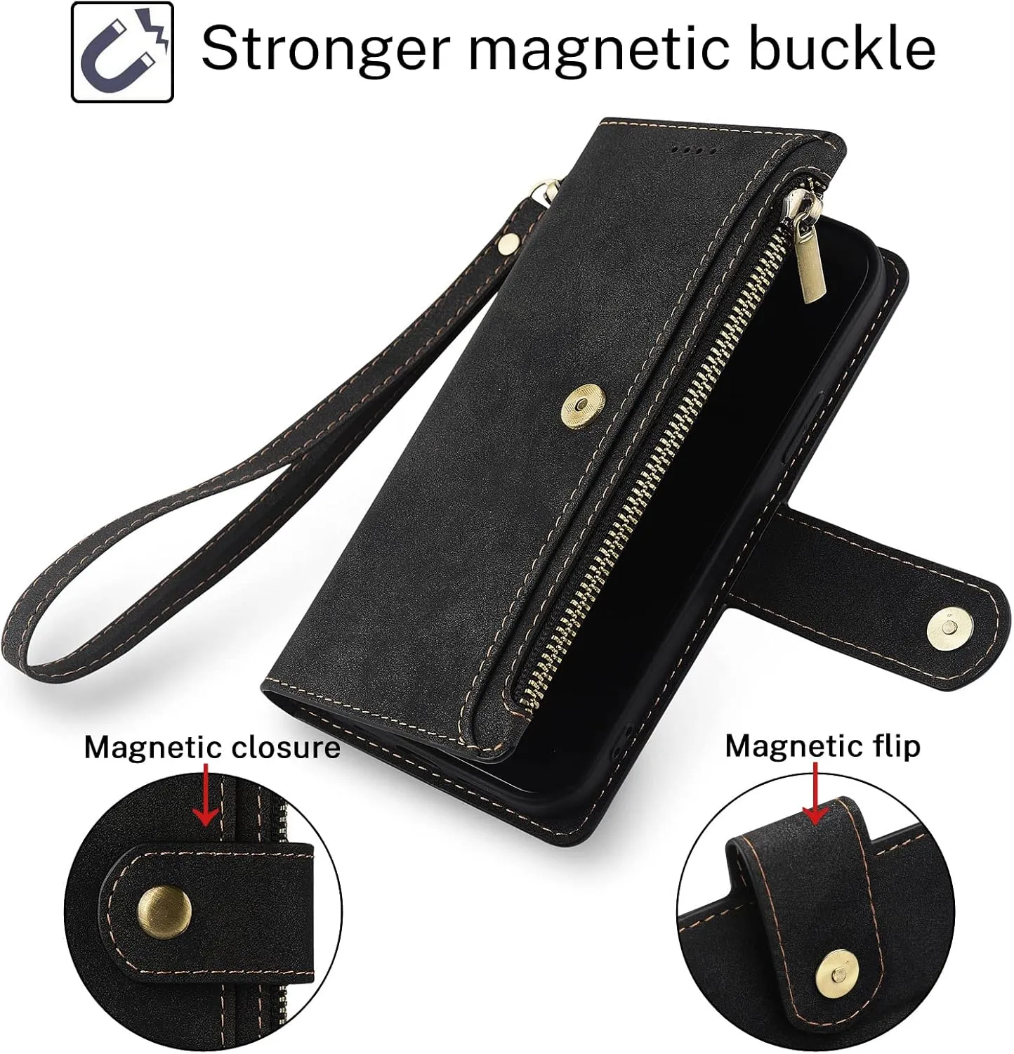 Antsturdy Compatible with Samsung Galaxy Note 9 Wallet case with Card Holder for Women Men Phone case RFID Blocking PU Leather Flip Cover with Strap Zipper Credit Card Slots,Black