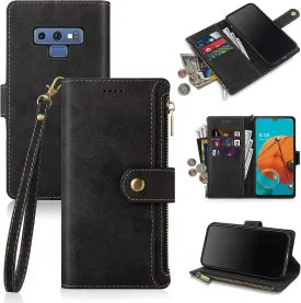 Antsturdy Compatible with Samsung Galaxy Note 9 Wallet case with Card Holder for Women Men Phone case RFID Blocking PU Leather Flip Cover with Strap Zipper Credit Card Slots,Black