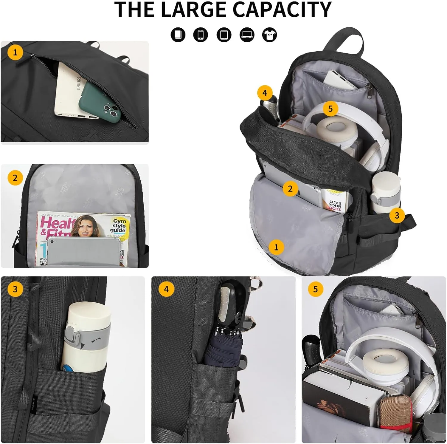 AOKING Large Travel Backpack for Women, Lightweight Laptop Commuter Backpack, Stylish Daypacks for Work, Mochilas De Mujer(Black)