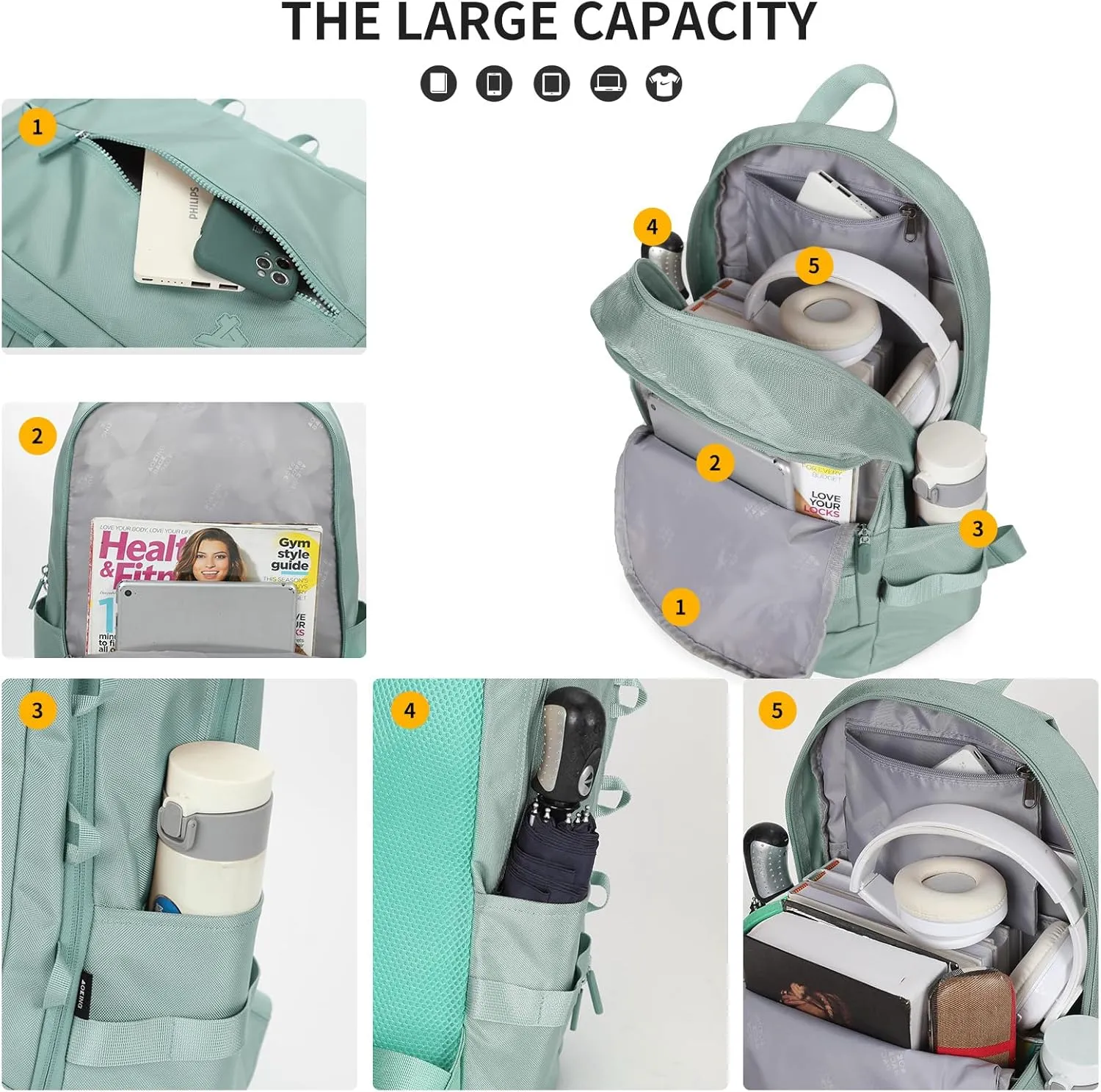 AOKING Large Travel Backpack for Women, Lightweight Laptop Commuter Backpack, Stylish Daypacks for Work, Mochilas De Mujer(Green)