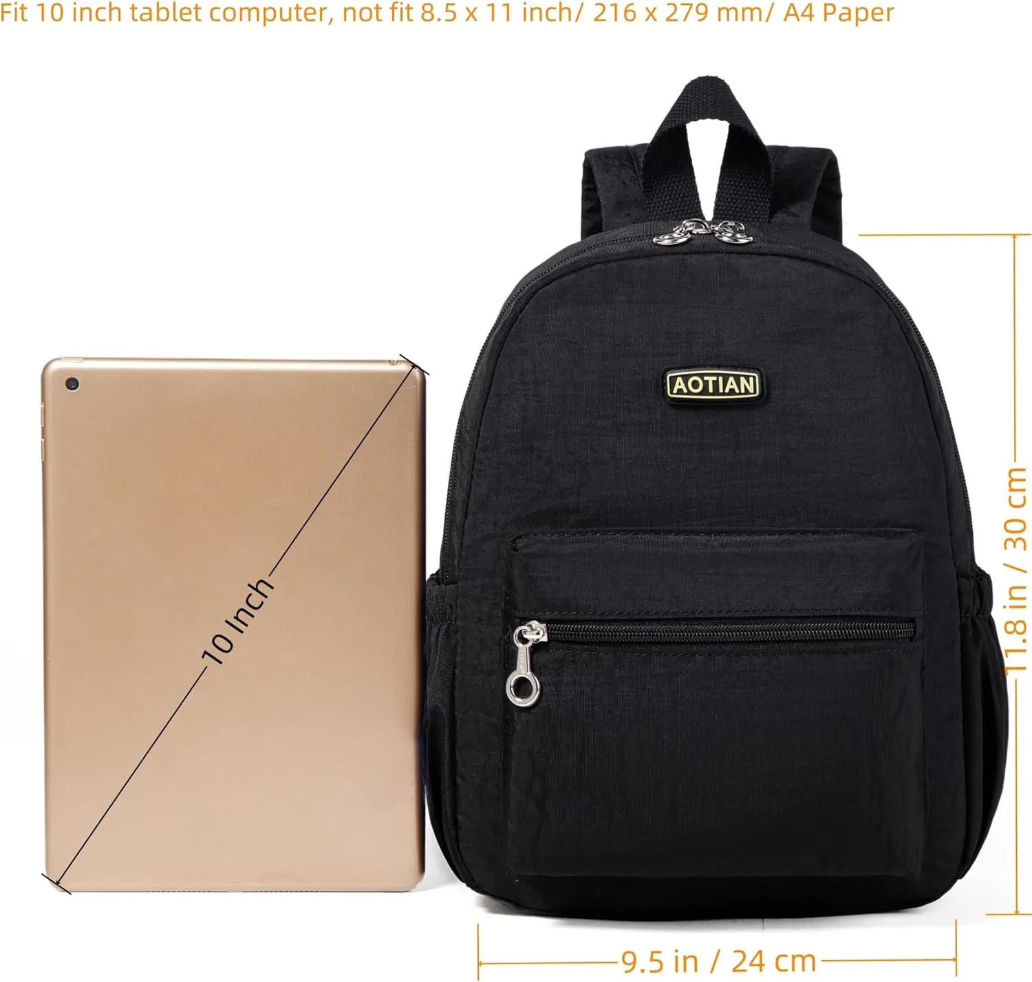 AOTIAN Mini Lightweight 11.8 Inch Backpack Durable Travel Hiking Women and Girls Small Daypack, 7 Liters Black