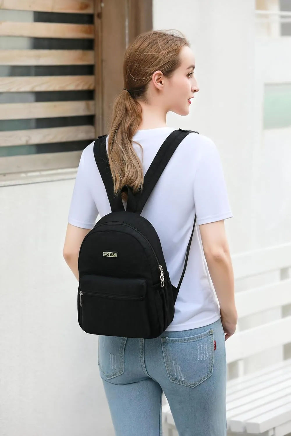 AOTIAN Mini Lightweight 11.8 Inch Backpack Durable Travel Hiking Women and Girls Small Daypack, 7 Liters Black