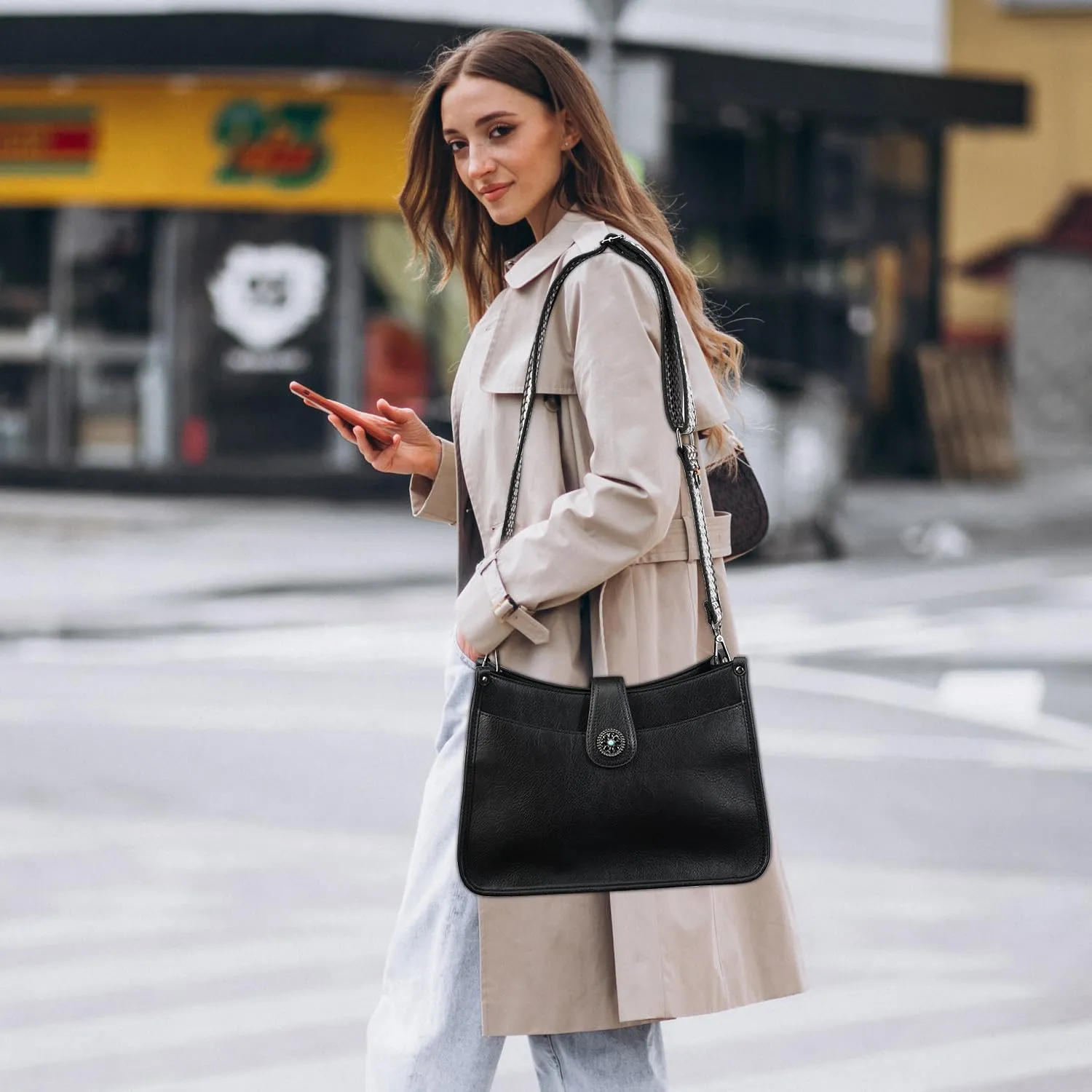 APHISON Crossbody Bags For Women Trendy, Leather Hobo Handbag Crossbody Purses Shoulder Bucket Bag with 2 Strap