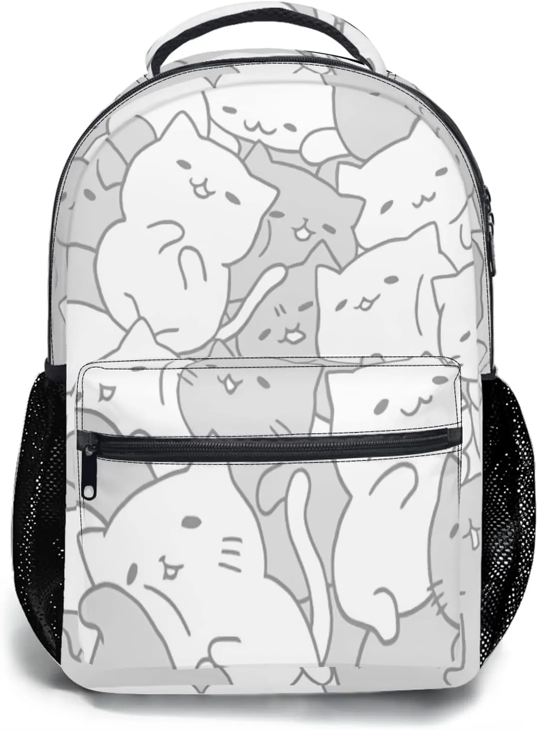 aportt Cute Cat Backpack for Boys Girls Kawaii Kitties Durable Casual Basic Kids Bookbag White Grey Lightweight School Bag for Teens Students Travel Hiking Camping Daypack
