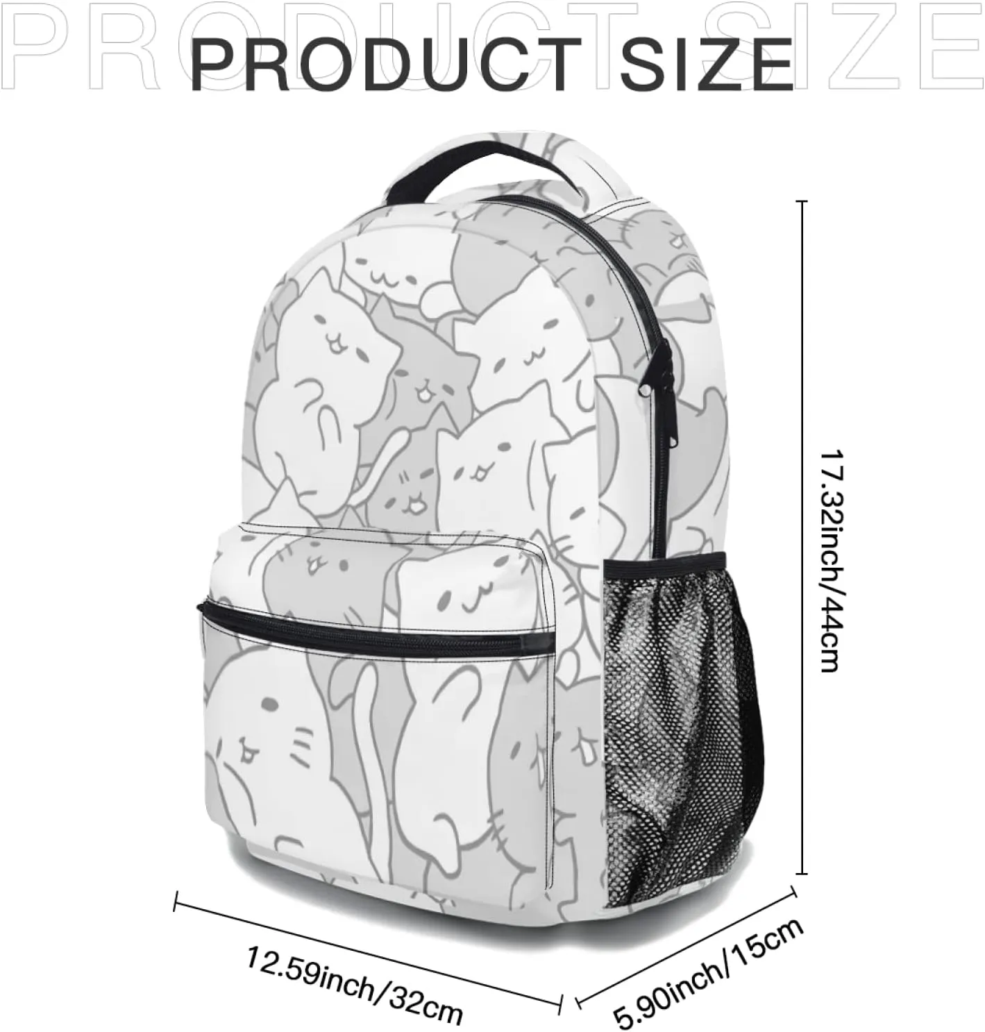 aportt Cute Cat Backpack for Boys Girls Kawaii Kitties Durable Casual Basic Kids Bookbag White Grey Lightweight School Bag for Teens Students Travel Hiking Camping Daypack