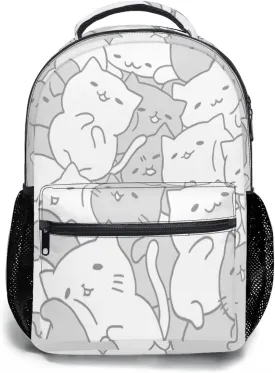 aportt Cute Cat Backpack for Boys Girls Kawaii Kitties Durable Casual Basic Kids Bookbag White Grey Lightweight School Bag for Teens Students Travel Hiking Camping Daypack