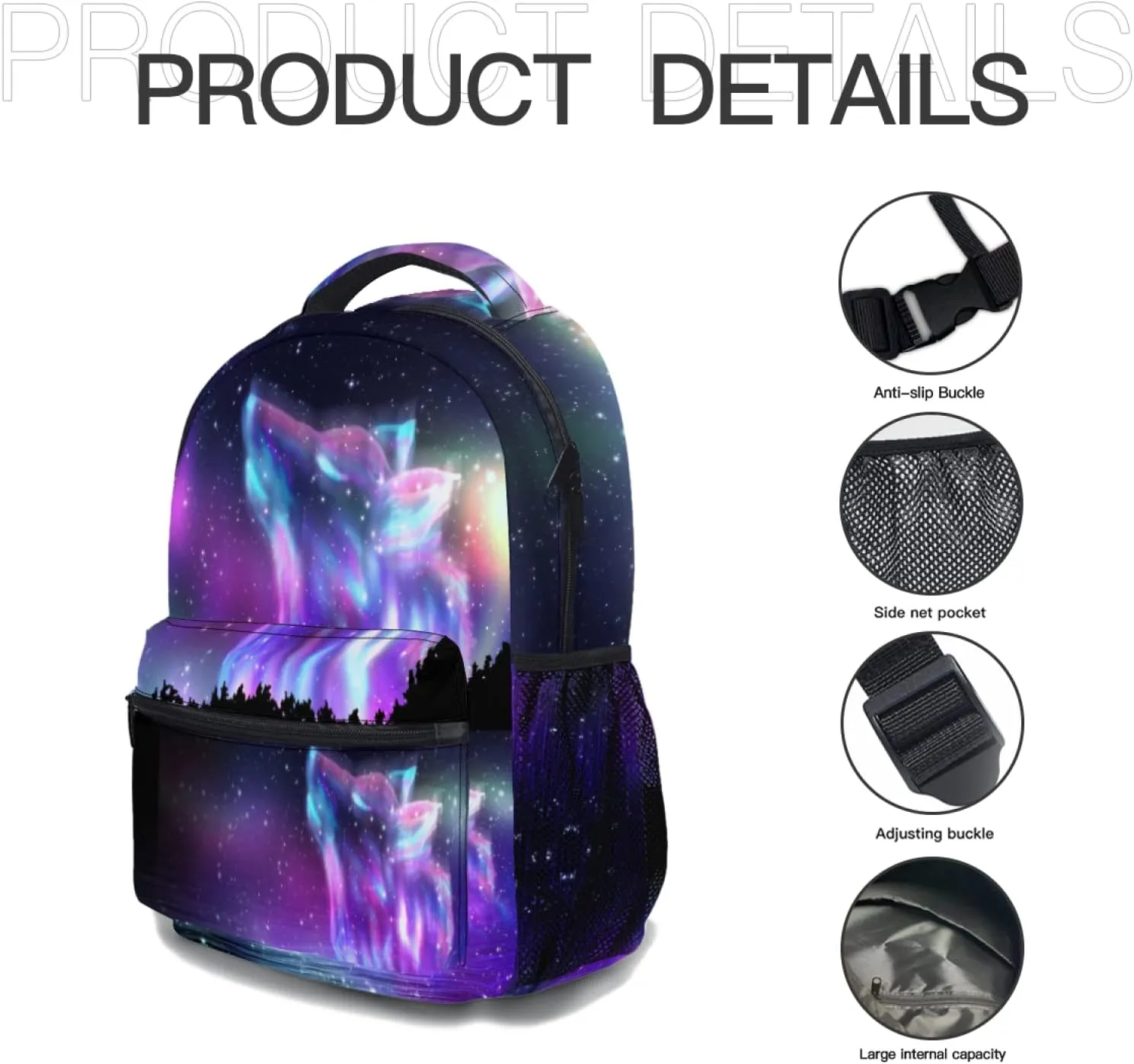 aportt Galaxy Wolf Backpack for Boys Girls Space Stars Wolf Purple Blue Durable Casual Basic Kids Bookbag Cool Lightweight School Bag for Teens Students Travel Hiking Camping Daypack