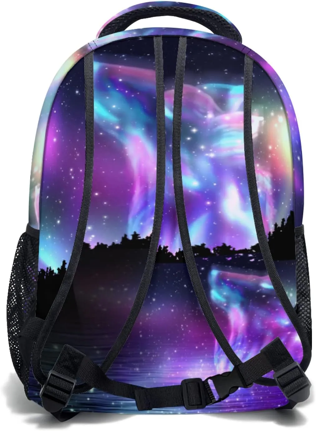 aportt Galaxy Wolf Backpack for Boys Girls Space Stars Wolf Purple Blue Durable Casual Basic Kids Bookbag Cool Lightweight School Bag for Teens Students Travel Hiking Camping Daypack
