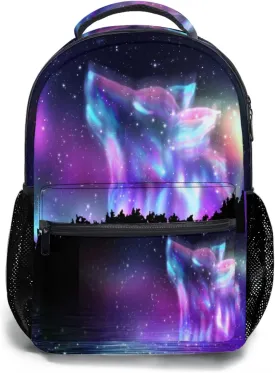aportt Galaxy Wolf Backpack for Boys Girls Space Stars Wolf Purple Blue Durable Casual Basic Kids Bookbag Cool Lightweight School Bag for Teens Students Travel Hiking Camping Daypack