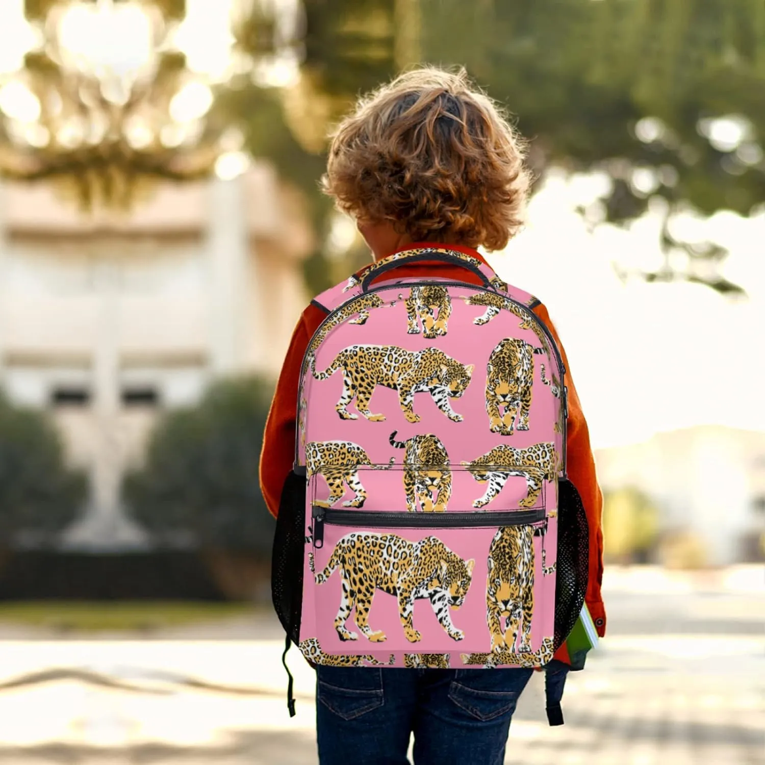 aportt Pink Cheetah Backpack for Boys Girls Preppy Leopard Tiger Durable Casual Basic Kids Bookbag Cute Animal Lightweight School Bag for Teens Students Travel Hiking Camping Daypack