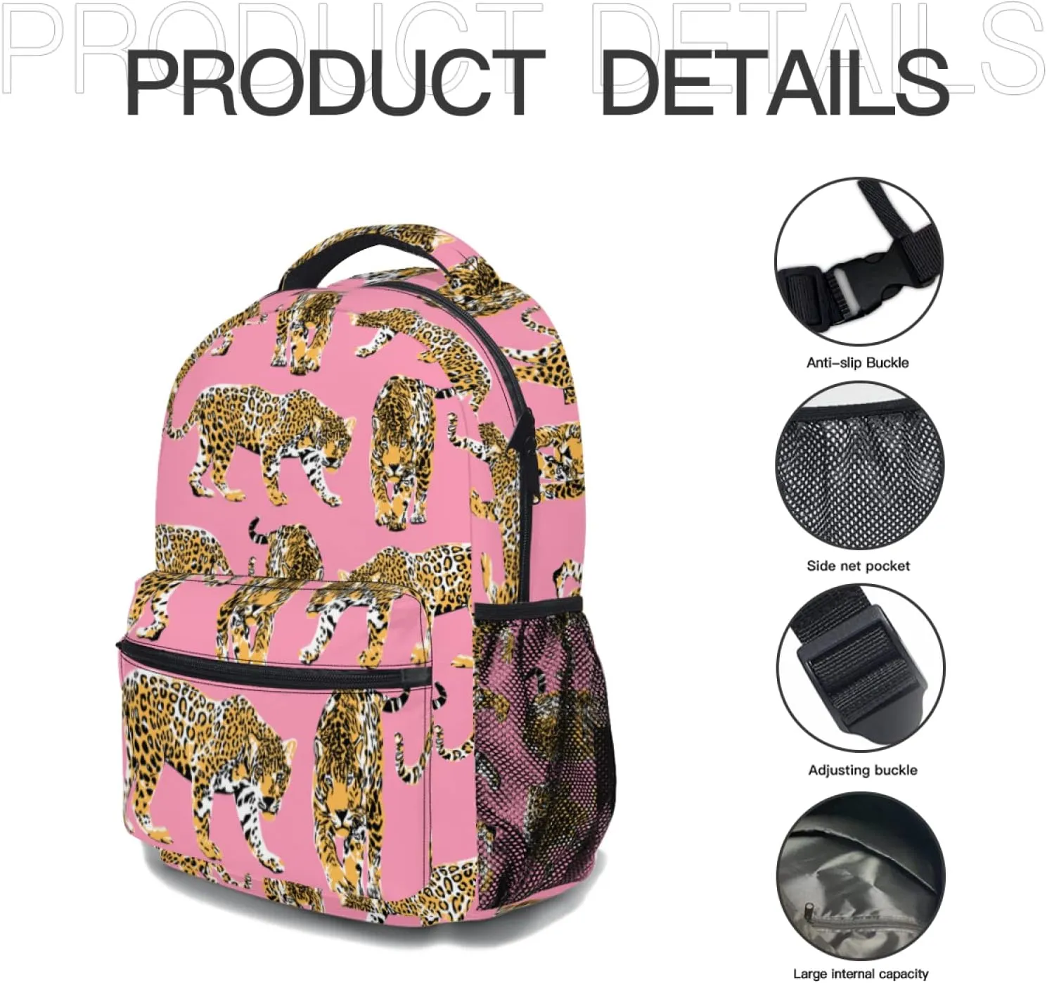aportt Pink Cheetah Backpack for Boys Girls Preppy Leopard Tiger Durable Casual Basic Kids Bookbag Cute Animal Lightweight School Bag for Teens Students Travel Hiking Camping Daypack