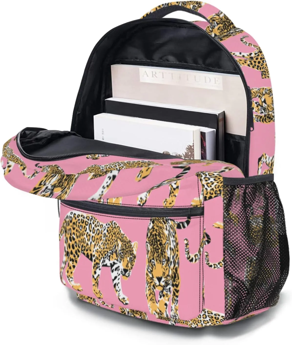 aportt Pink Cheetah Backpack for Boys Girls Preppy Leopard Tiger Durable Casual Basic Kids Bookbag Cute Animal Lightweight School Bag for Teens Students Travel Hiking Camping Daypack