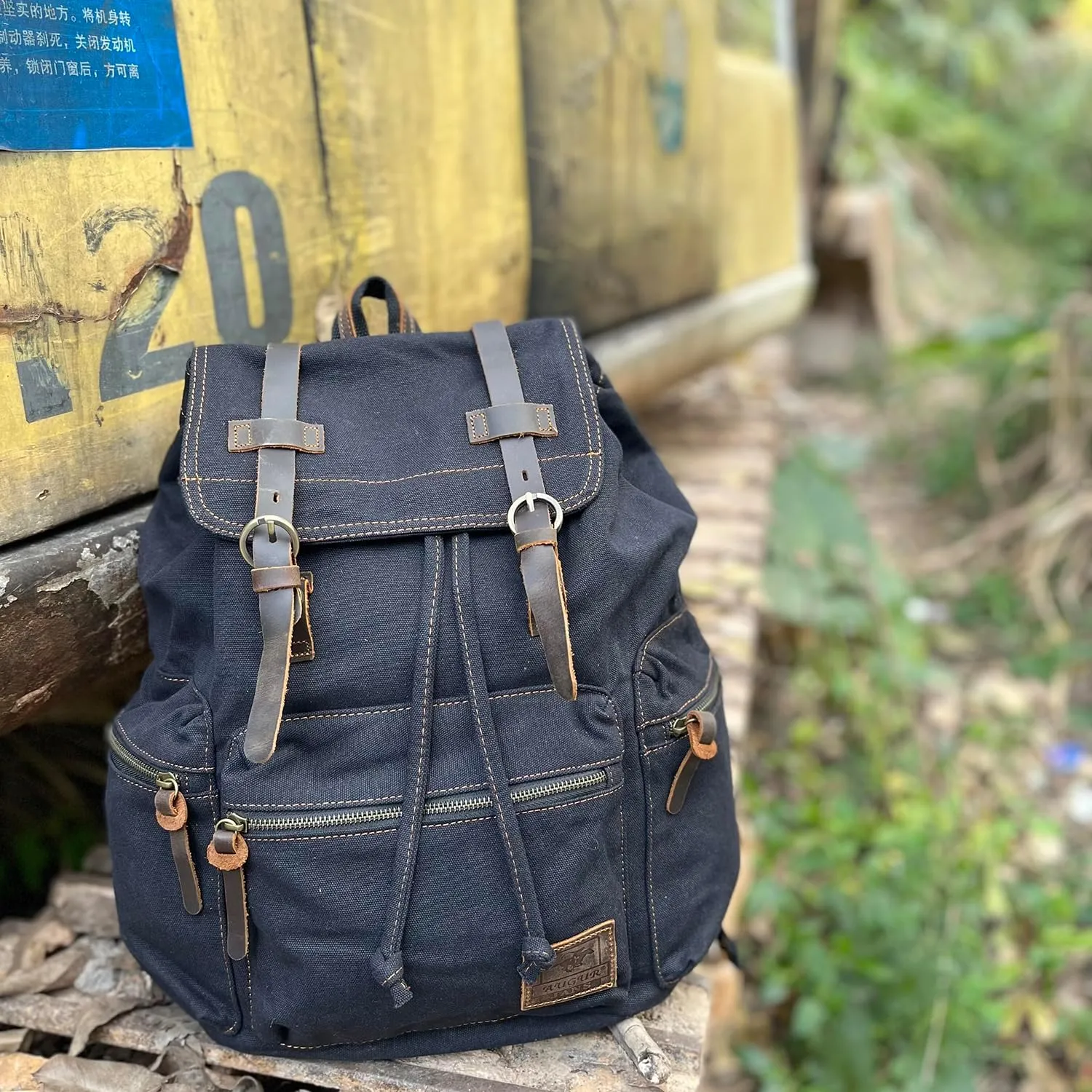 AUGUR High Capacity Canvas Vintage Backpack - for School Travel 12-15.6" Laptop Backapcks for Men Casual Daypacks Rucksack (L-Black)