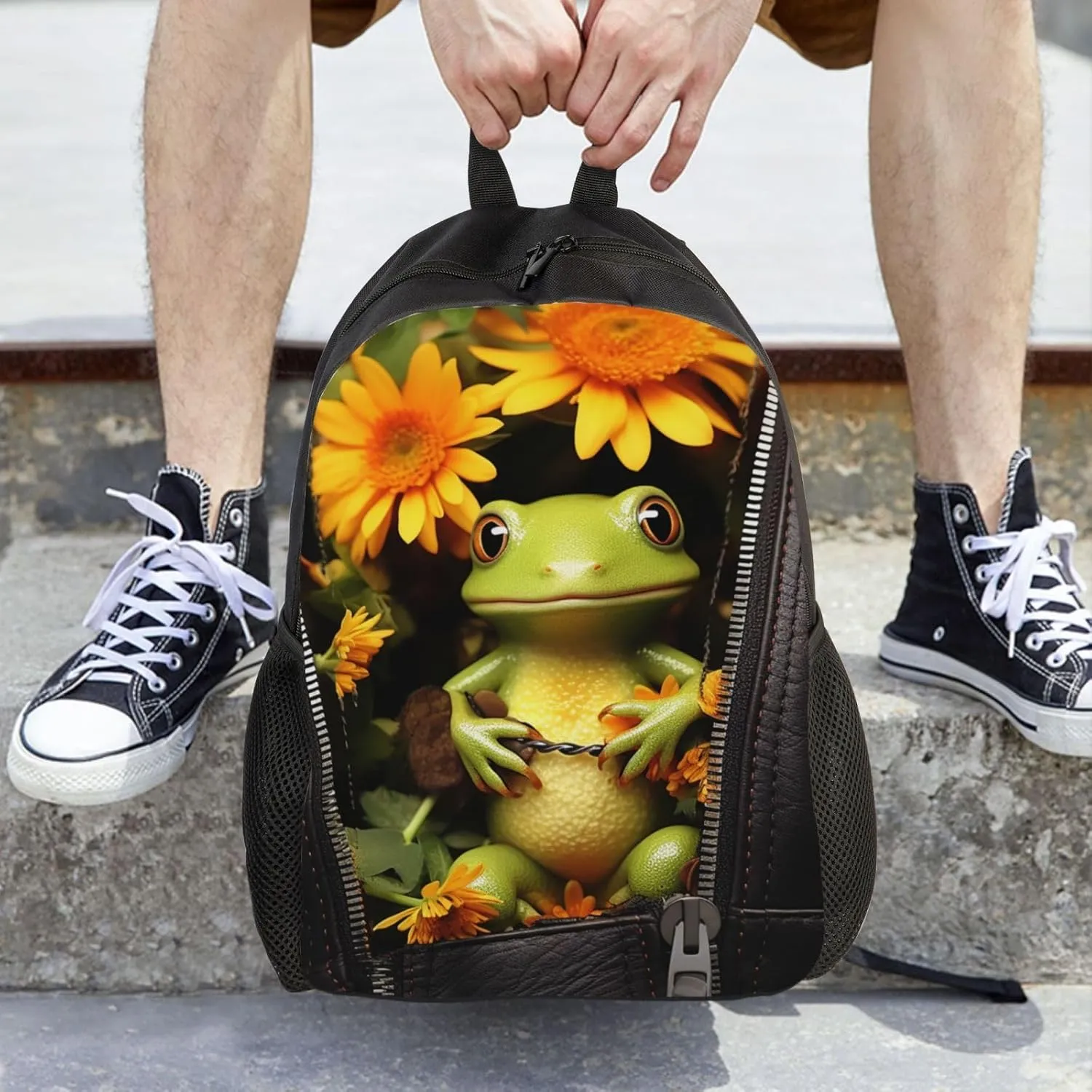 Backpack Travel Laptop Backpack for Men Women Lightweight Rucksack Frog Sitting inside Zipper Casual Daypack
