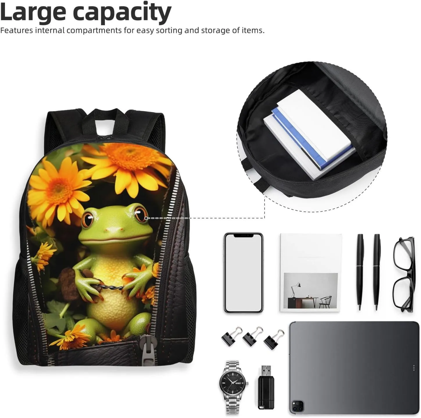 Backpack Travel Laptop Backpack for Men Women Lightweight Rucksack Frog Sitting inside Zipper Casual Daypack
