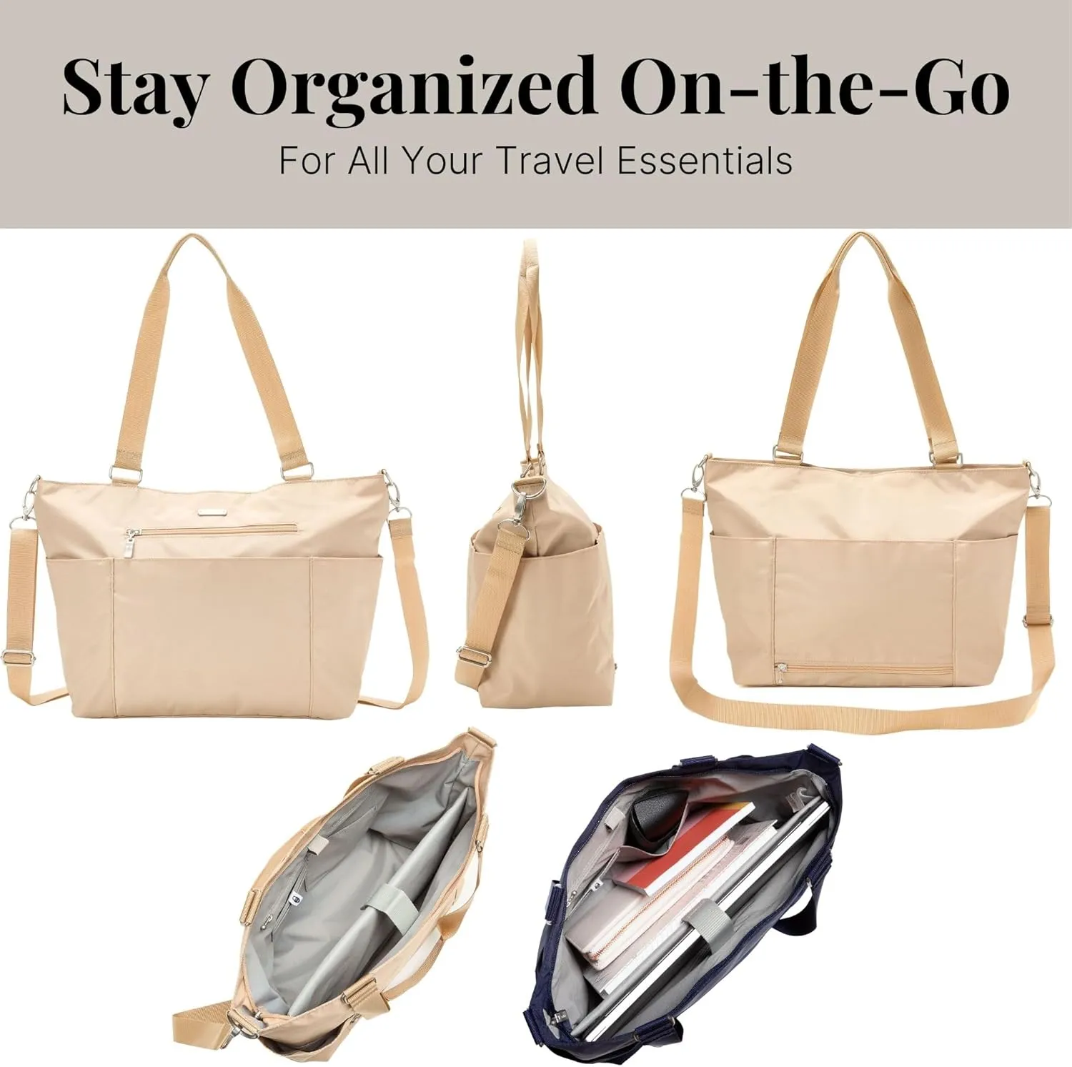 Baggallini Essential Laptop Tote - Work Tote Bag with Laptop Sleeve - Lightweight Travel Crossbody Shoulder Bag for Women