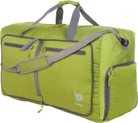 Bago Foldable Duffel Bags for Traveling Women & Men - 60L Medium Packable Duffle Bag for Travel with Shoe Compartment - Water Repellant, Heavy Duty, Lightweight Folding & Collapsible (Green)