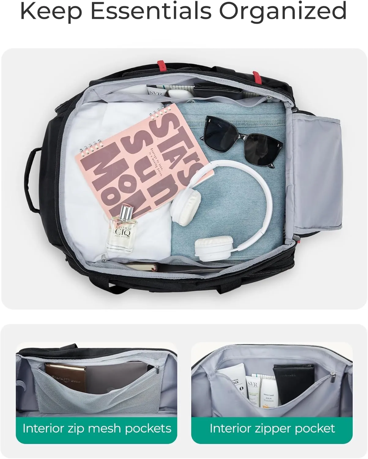 BAGSMART Rolling Duffle Bag with Wheels, 36L Travel Bag with Water-proof Pockets, Airline-Approved Carry On Duffel Bag with Handle, Grey