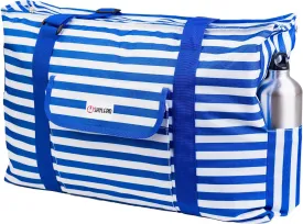 Beach Bag and Pool Bag Has Cooler Pocket, 7 Pockets Total, Zip Top. Family Size Waterproof Beach Tote