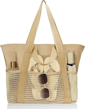 Beach Bag-Travel Tote Bags for Women with Zipper Waterproof Sandproof Beachs totes for Family Vacation Essential