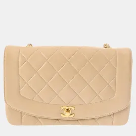 Beige Lambskin Matelasse Diana 25cm Chain Shoulder Bag